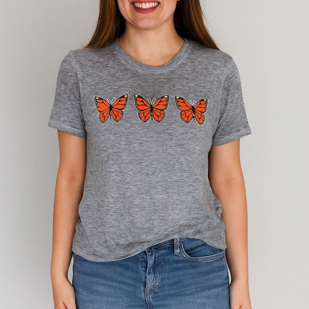 Freeze Gray Butterfly Graphic Tee – Size L – Soft Cotton Blend